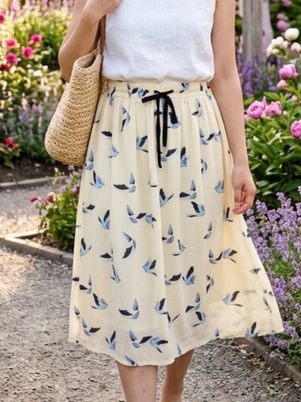 Pink Martini Blue Birds in Flight Flowy Skirt